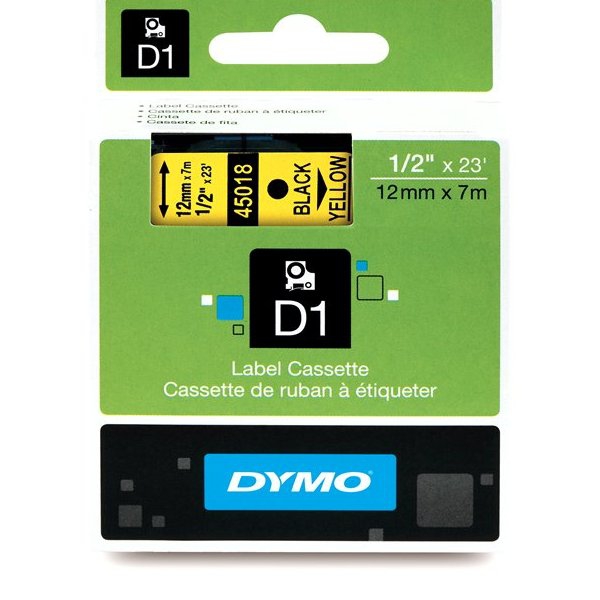 Originali Dymo juostelė D1 45018 12mm x 7m geltona/juodas tekstas