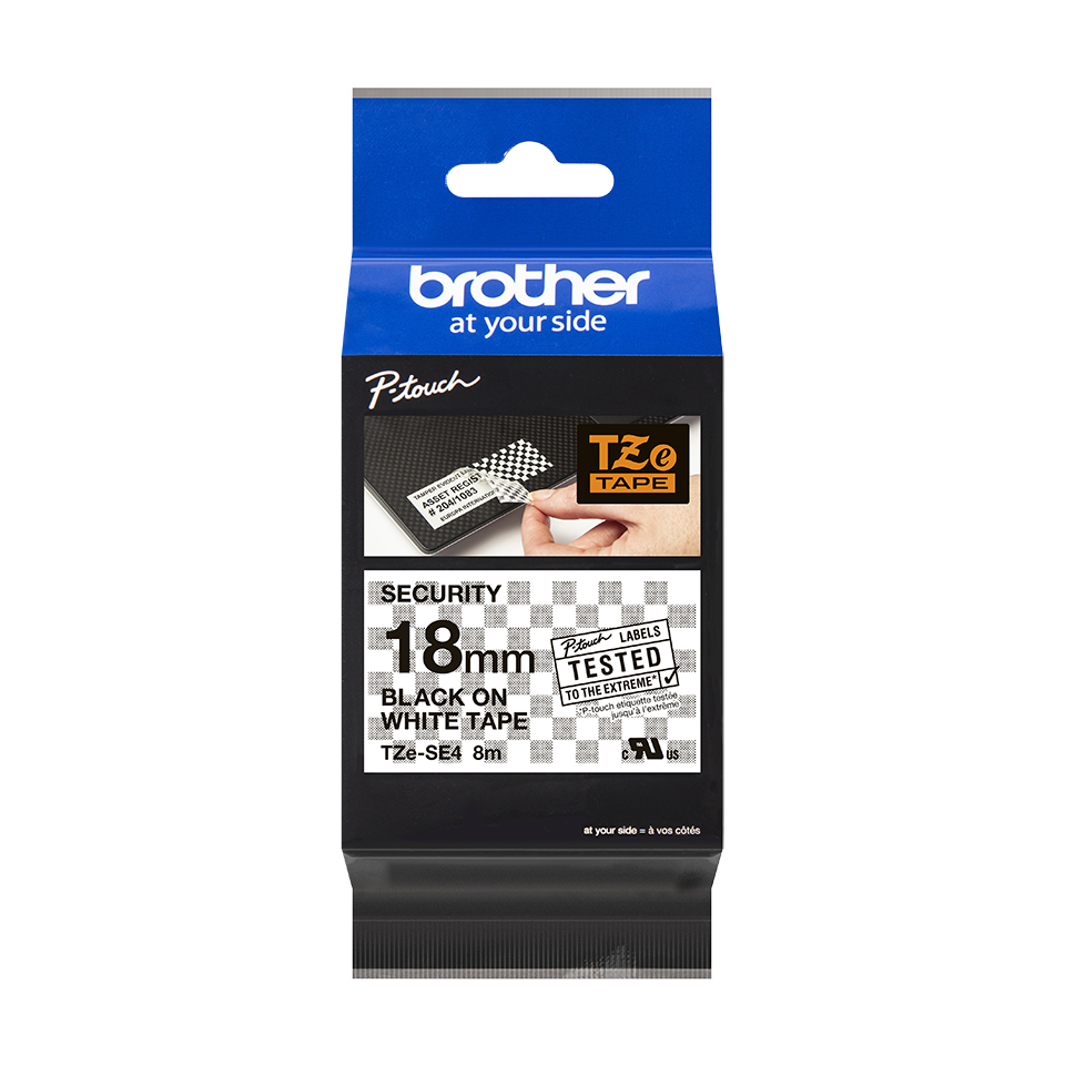 Apsauginė originali Brother TZE SE4 juostelė 18 mm balta/juodas tekstas