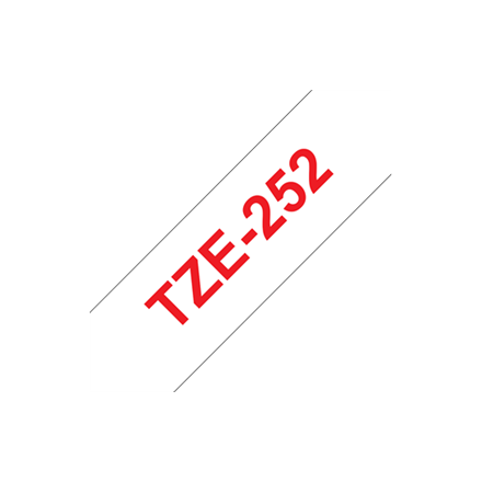 Brother | TZe-252 Laminated Tape | Red on White | TZe | 8 m | 2.4 cm|TZE252