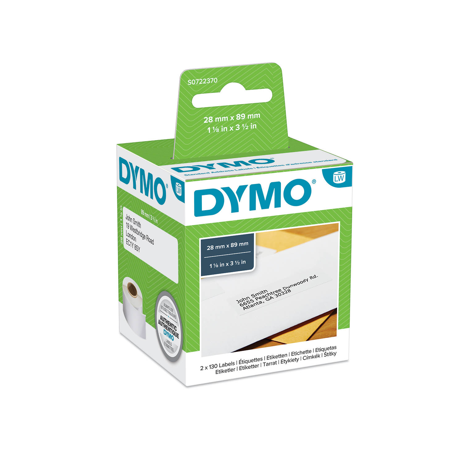 DYMO S0722370 Etiketės 89 x 28mm (2x130 vnt.)