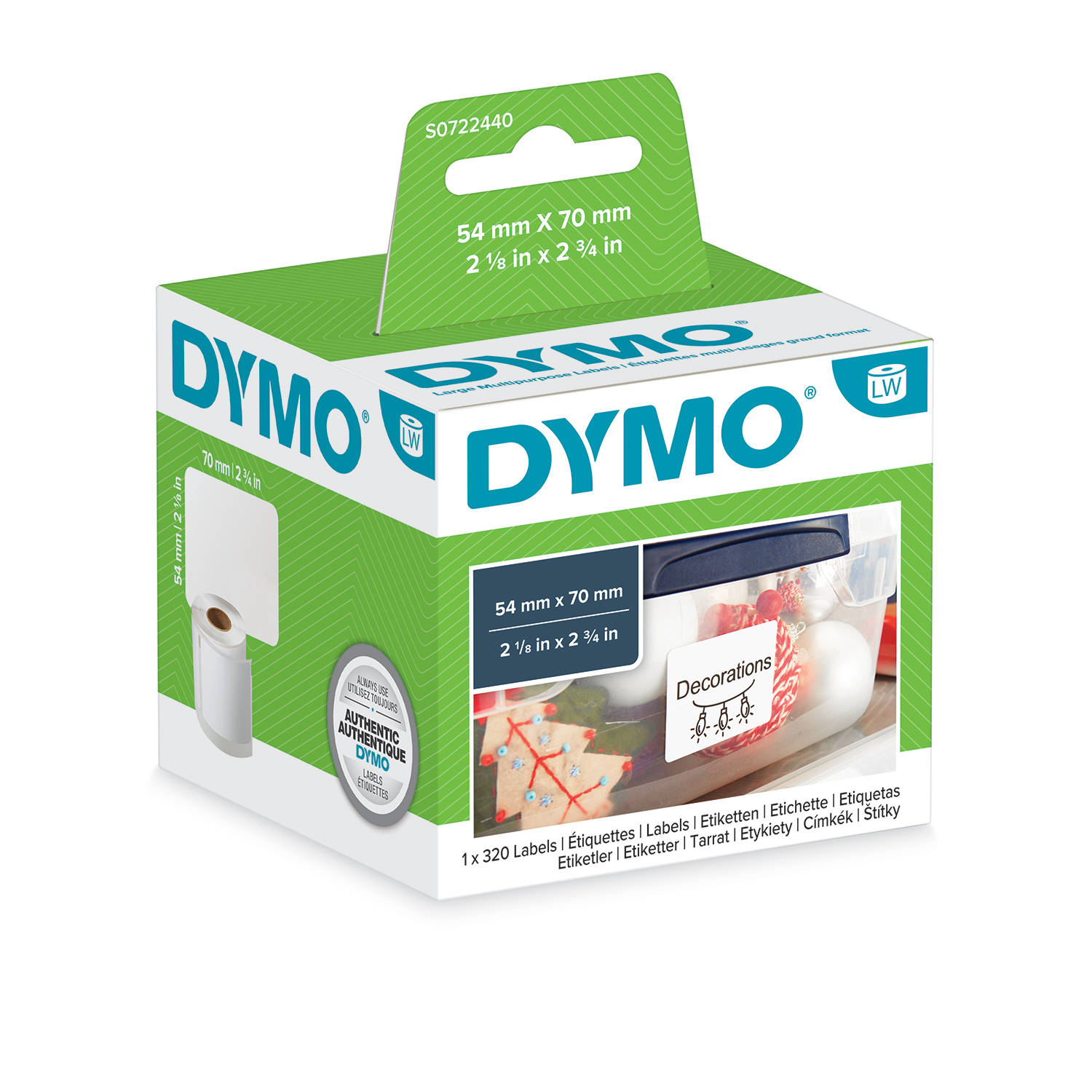 DYMO S0722440 Etiketės 70 x 54mm (1x320 vnt.)