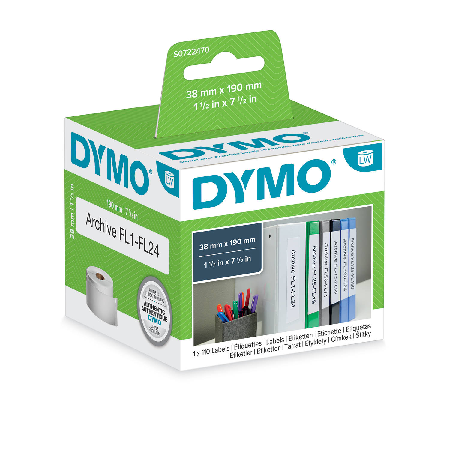 DYMO S0722470 Etiketės 190 x 38mm (1x110 vnt.)