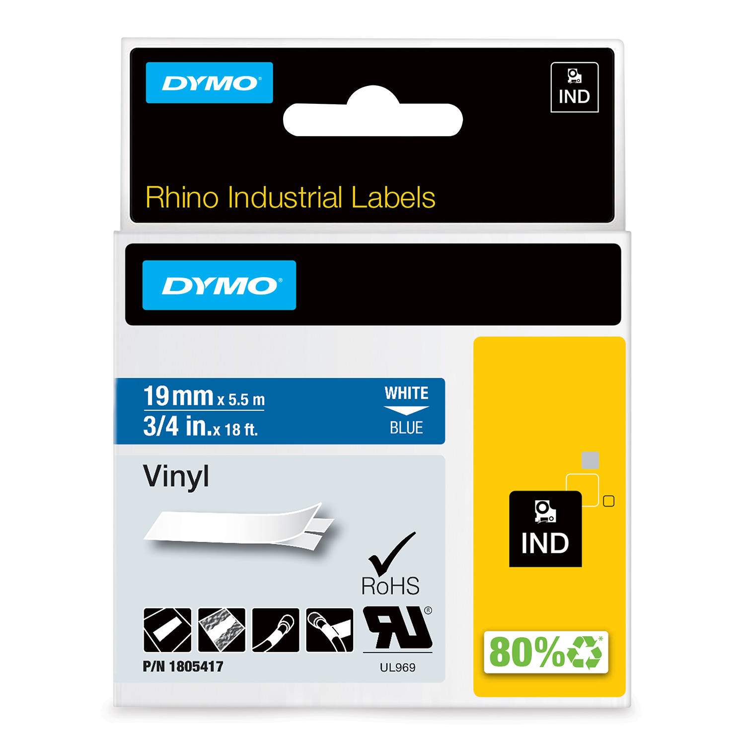 DYMO Rhino Vinilinė Juostelė 19mm x 5.5m / baltas ant mėlynos (1805417)