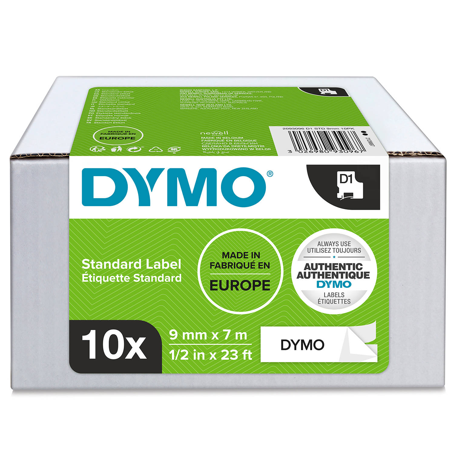 DYMO S0720680 D1 Juostelė 9mm x 7m (balta / juodas šifras) - 10 vnt.