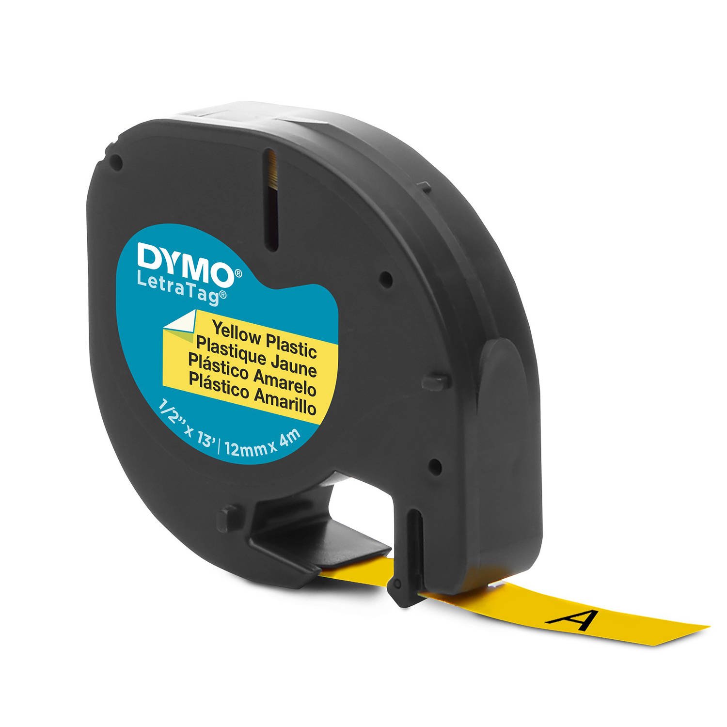 DYMO LetraTag Plastikinė Juostelė 12mm x 4m / juodas ant geltonos (S0721570 / S0721620)