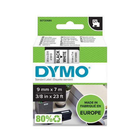 DYMO S0720680 D1 Juostelė 9mm x 7m (balta / juodas šifras)