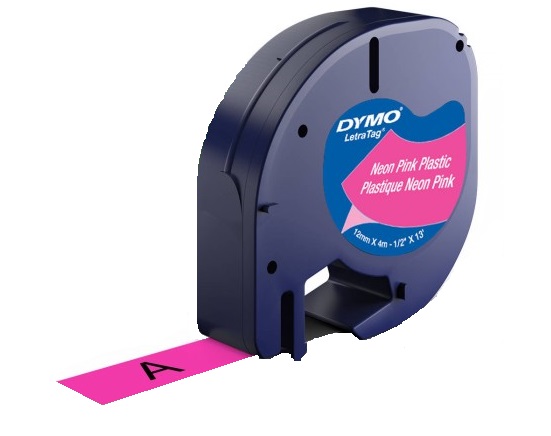 DYMO LetraTag Plastikinės Juostelės 12mm x 4m / neon žalia ir rožinė (1956287) – 2 vnt.