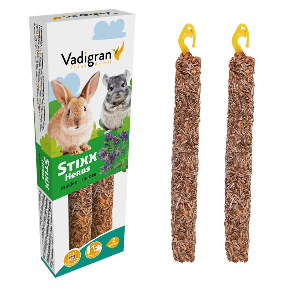 VADIGRAN Stixx Herb Triušiams, Šinšiloms 90g, 2vnt, pakabinamas skanėstas