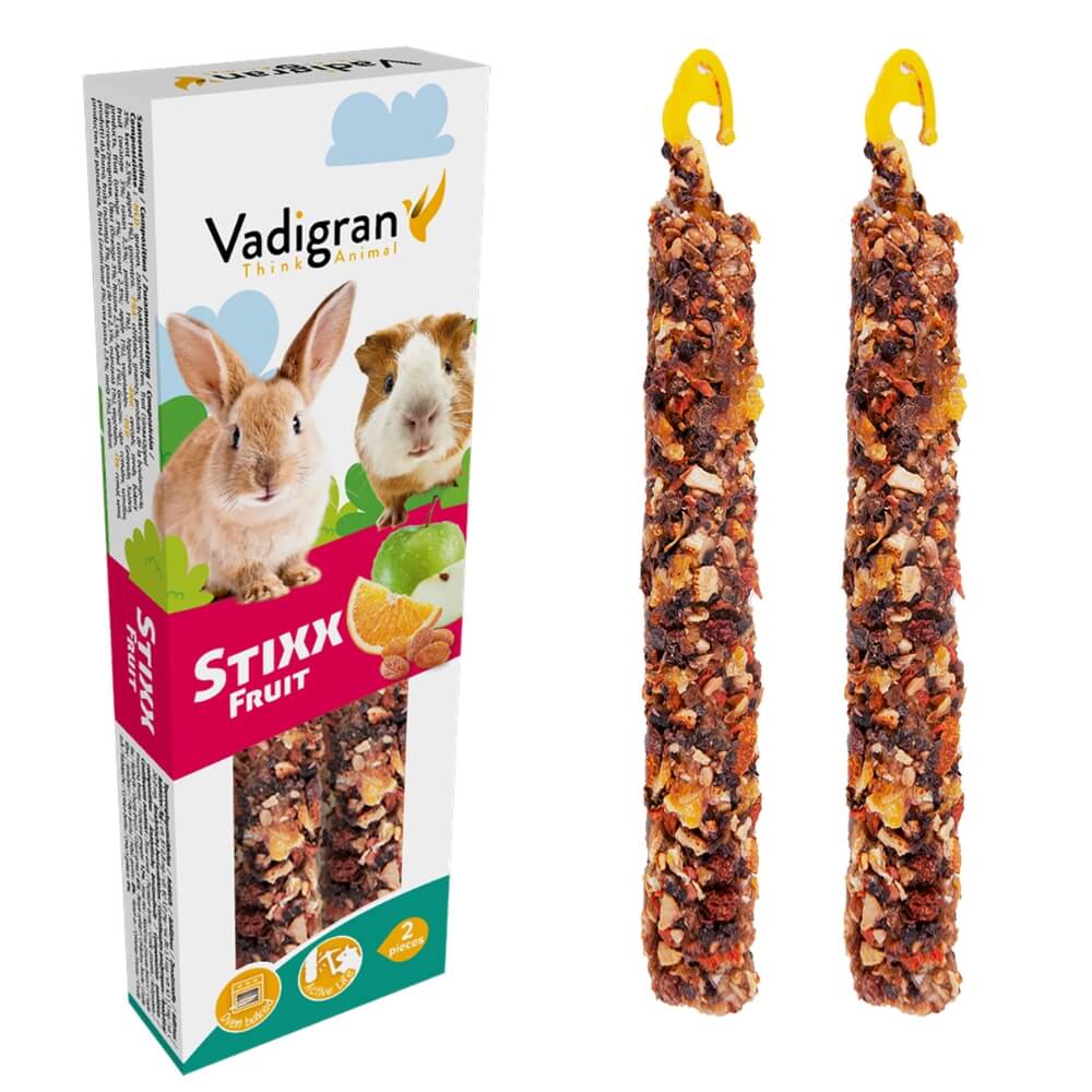 VADIGRAN Stixx Fruit Triušiams, Jūrų Kiaulytėms 115g 2vnt skanėstų pagaliukai