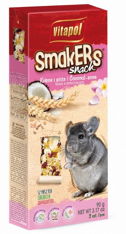 VITAPOL SMAKERS SU KOKOSAIS IR ROŽIŲ ŽIEDLAPIAIS SKANĖSTAS ŠINŠILOMS 90G (2 VNT)