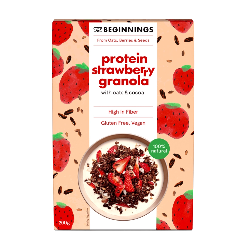 Baltymininė granola su braškėmis, be glitimo | The Beginnings (200 g)