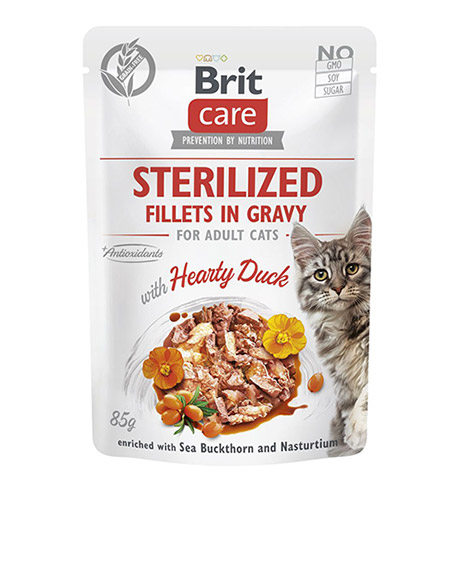 Brit Care Sterilized Fillets in Gravy Duck konservai katėms su antiena, 85 g