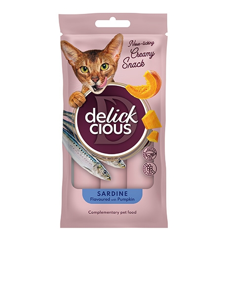 Delickcious kreminiai skanėstai katėms su sardinėmis ir moliūgais, 4x15 g