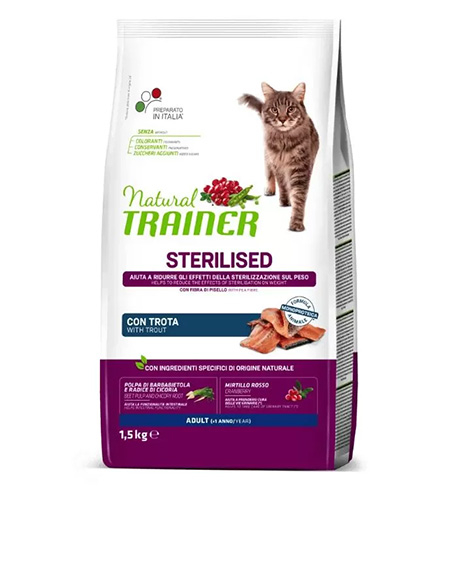 Natural Trainer Cat Adult Sterilised Trout maistas katėms su upėtakiu, 1.5 kg