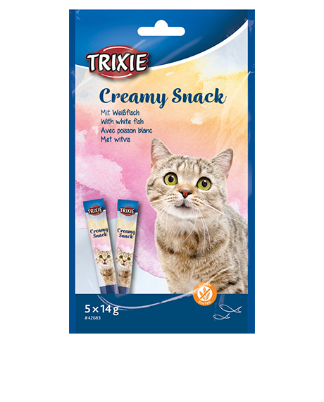 Trixie Creamy Snack kreminis skanėstas katėms su balta žuvimi, 5x14 g