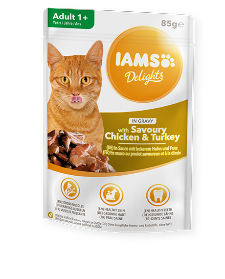 Iams Delight konservai katėms su vištiena ir kalakutiena, 85 g