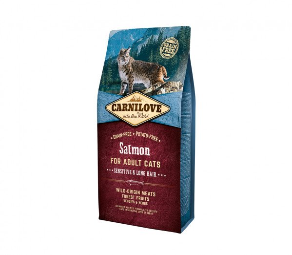 Carnilove Salmon Adult Cat Sensitive & Long Hair begrūdis sausas maistas ilgaplaukėms katėms 400g. - 6kg. 400g.