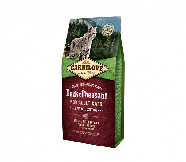 Carnilove Duck Pheasant Adult Cat Hairball Control begrūdis sausas maistas katėms kailio gumulėliams šalinti 400g. - 6kg. 2 kg