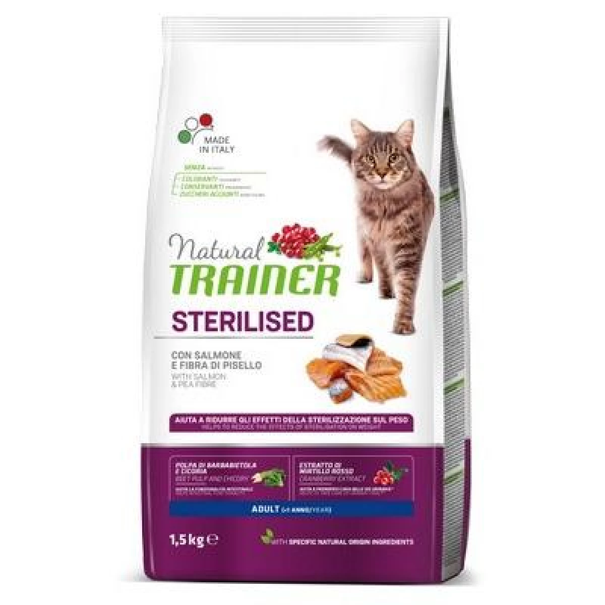 NATURAL TRAINER CAT SALMON STERILIZUOTOMS KATĖMS SU LAŠIŠA 1kg. - 10kg. 1 kg(sveriamas)
