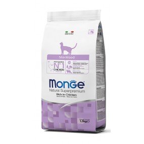 „MONGE NATURAL SUPERPREMIUM“ CAT ADULT STERILISED VISAVERTIS PAŠARAS SUAUGUSIOMS STERILIZUOTOMS KATĖMS SU VIŠTIENA 1 kg(sveriamas)