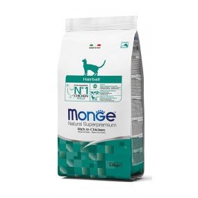 „MONGE NATURAL SUPERPREMIUM“ CAT ADULT HAIRBALL VISAVERTIS PAŠARAS SUAUGUSIOMS KATĖMS SU VIŠTIENA 10 kg