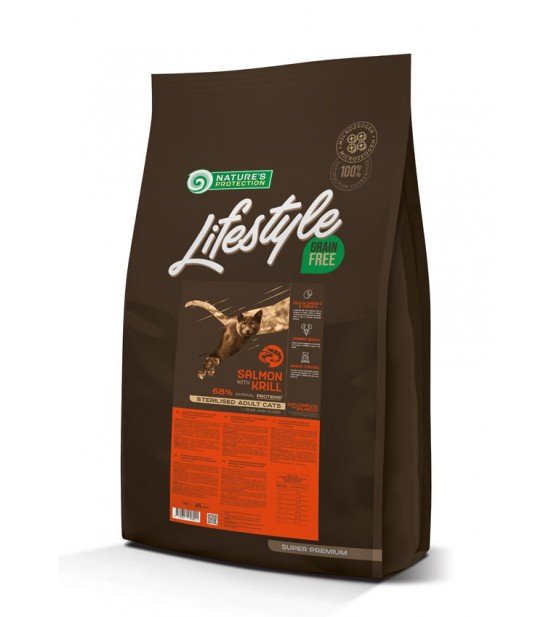 Natures Protection Lifestyle Grain Free Salmon with Krill Sterilised Adult Cat sausas maistas katėms 7 kg