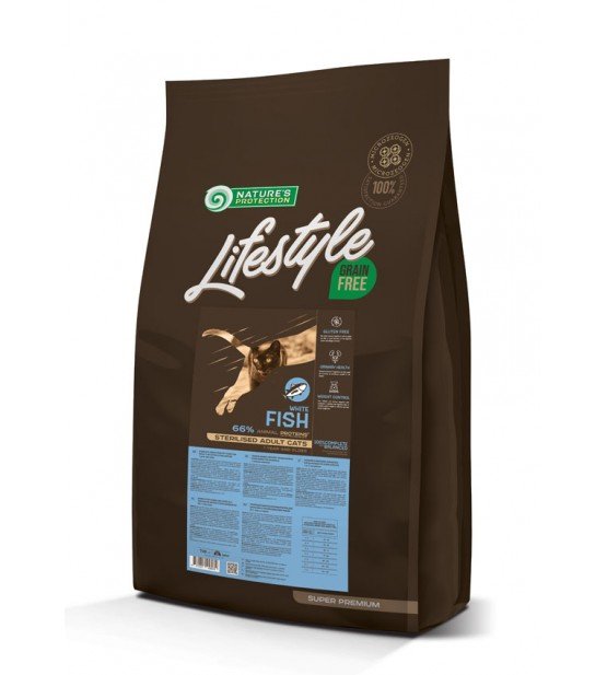 Natures Protection Lifestyle Grain Free Sterilised White Fish Adult Cat sausas maistas katėms 7 kg