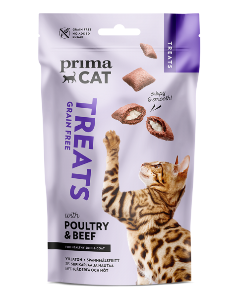 PRIMACAT Crunchy Poultry & Beef pašaro papildas kačių odai ir kailiui 40g.