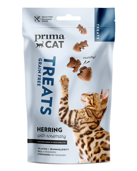 PrimaCat Crunchy Herring & Rosemary pašaro papildas kačių dantenoms ir gaiviam burnos kvapui 40g.