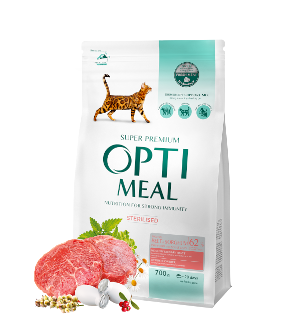 Optimeal™ Visavertis sausas maistas sterilizuotoms katėms ir kastruotiems katinams - didelis kiekis jautienos ir sorgo 1,5kg. - 10kg. 10 kg