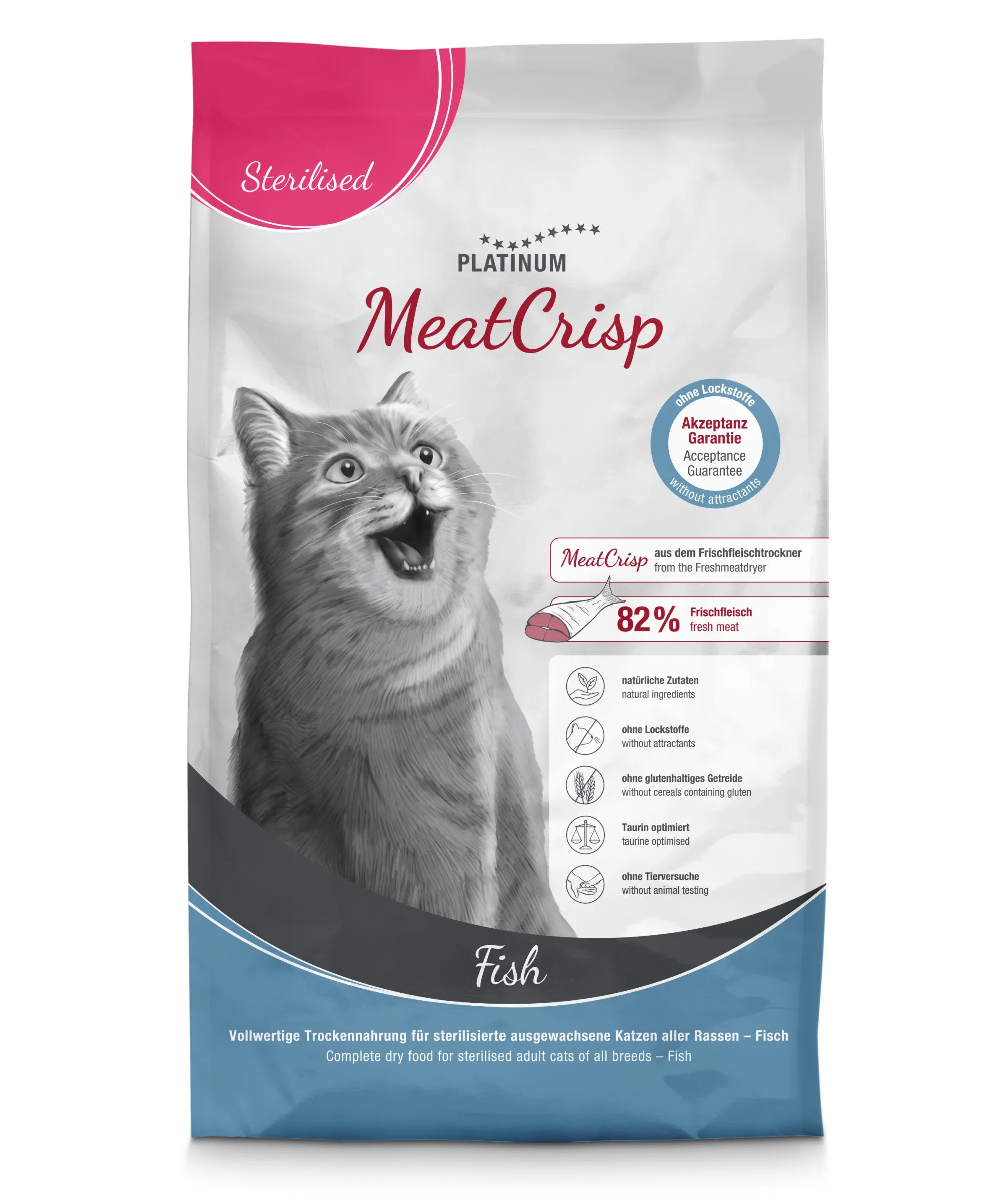 Platinum MeatCrisp maistas sterilizuotoms katėms su žuvimi