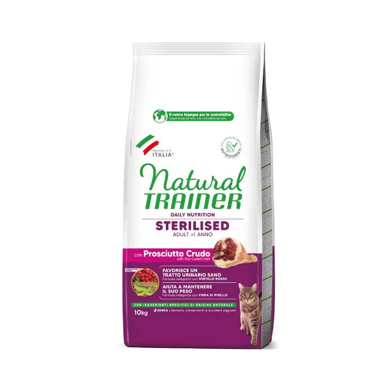 NATURAL TRAINER Cat adult Sterilised HAM su vytintu kumpiu 300g. - 10kg. 300g.