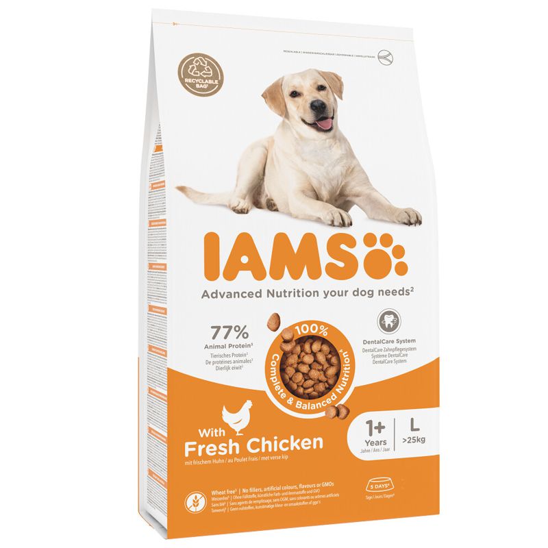 Iams Adult L Breeds Chicken sausas pašaras suaugusiems šunims didelių veislių, vištiena; 3kg, 12kg