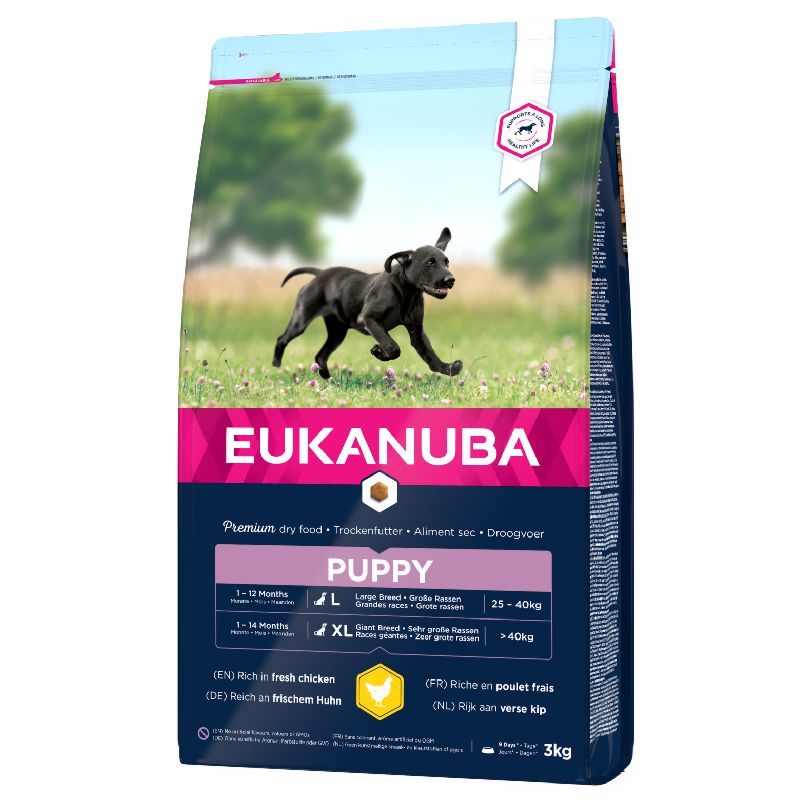 Eukanuba Puppy L/XL Breeds Chicken sausas pašaras šuniukams didelių veislų, vištiena; 3kg, 15kg