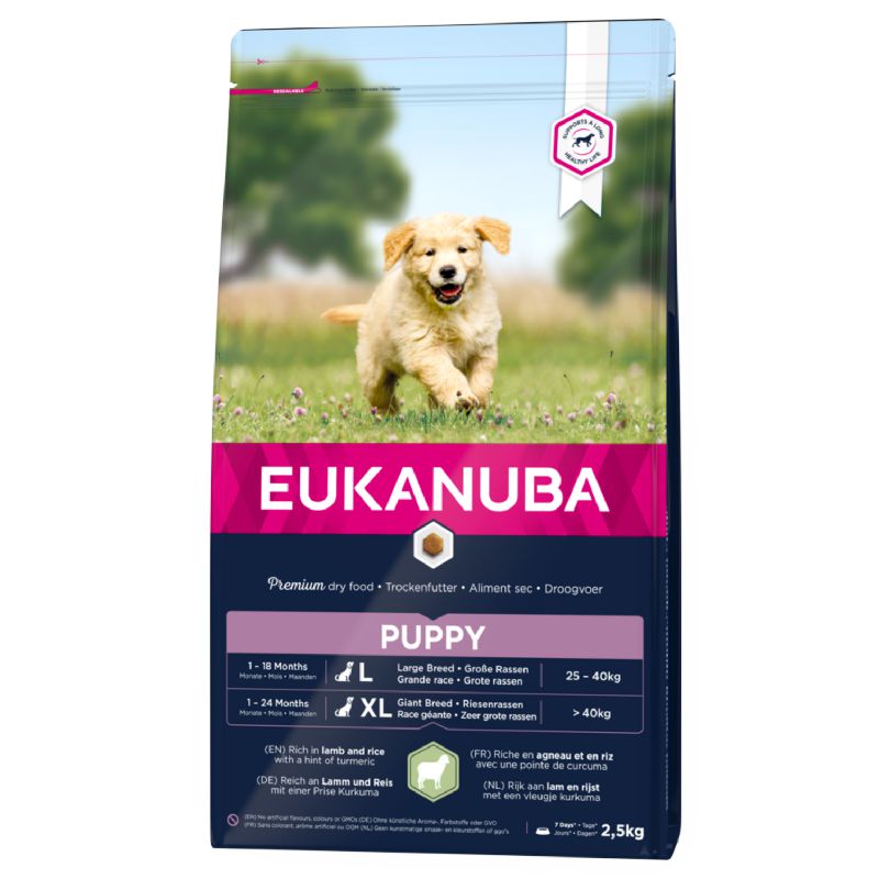 Eukanuba Puppy L/XL Breeds Lamb sausas pašaras šuniukams didelių veislų, ryžiai, ėriena; 2.5kg, 12kg