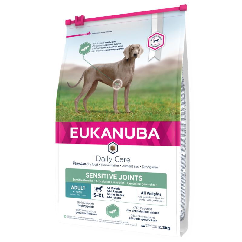 Eukanuba Daily Care Sensitive Joints All Breeds sausas pašaras turintiems jautrius sąnarius šunims visų veislų, vištiena; 2.3kg, 12kg