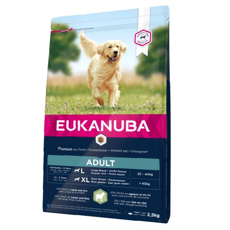 Eukanuba Adult L/XL Breeds Lamb sausas pašaras suaugusiems šunims didelio dydžio veislų, ryžiai, ėriena; 12kg