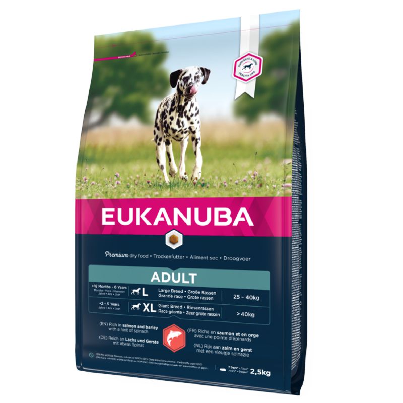 Eukanuba Adult L/XL Breeds Salmon sausas pašaras suaugusiems šunims didelio dydžio veislų, miežiai, lašiša; 12kg