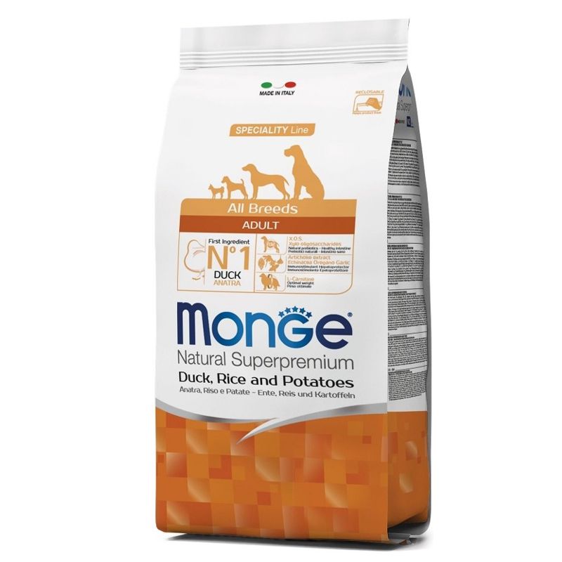 Monge Adult All Breeds Duck&Rice sausas pašaras šunims, antiena, ryžiai; 2.5kg, 12kg