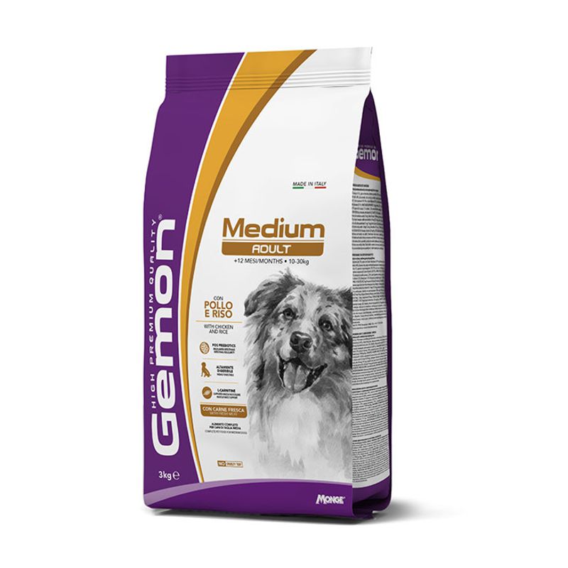Gemon Dog Medium Adult chicken sausas pašaras šunims vidutinio dydžio veislų, vištiena; 3kg, 15kg