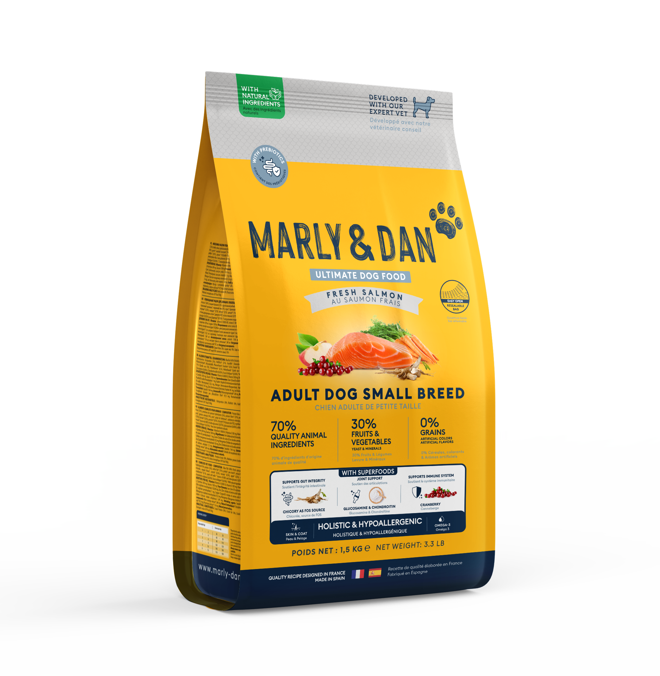 Marly & Dan sausas maistas mažų veislių suaugusiems šunims su lašiša