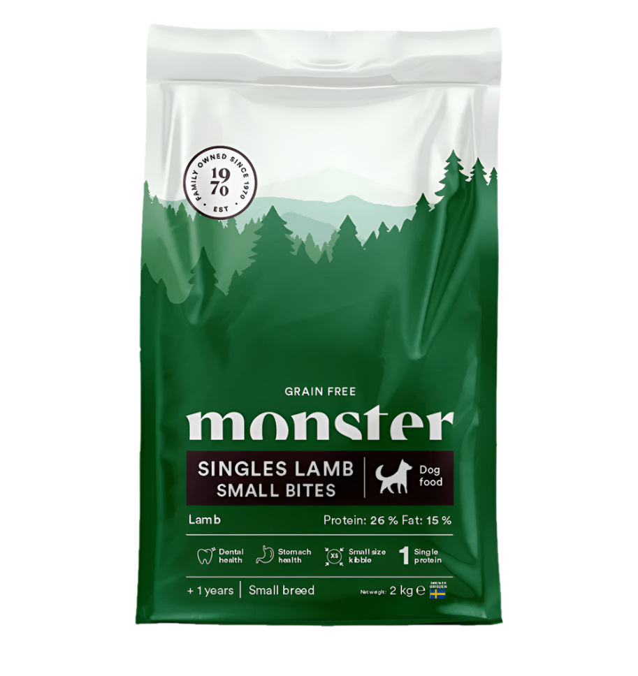 Monster Singles Small Bites begrūdis vieno baltymo sausas maistas mažiems šunims su ėriena