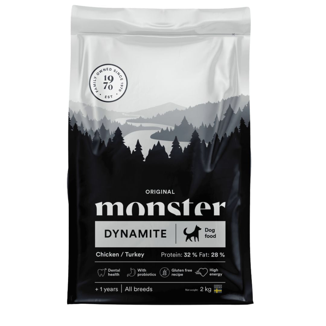 Monster Original Dynamite sausas maistas aktyviems šunims su vištiena ir kalakutiena