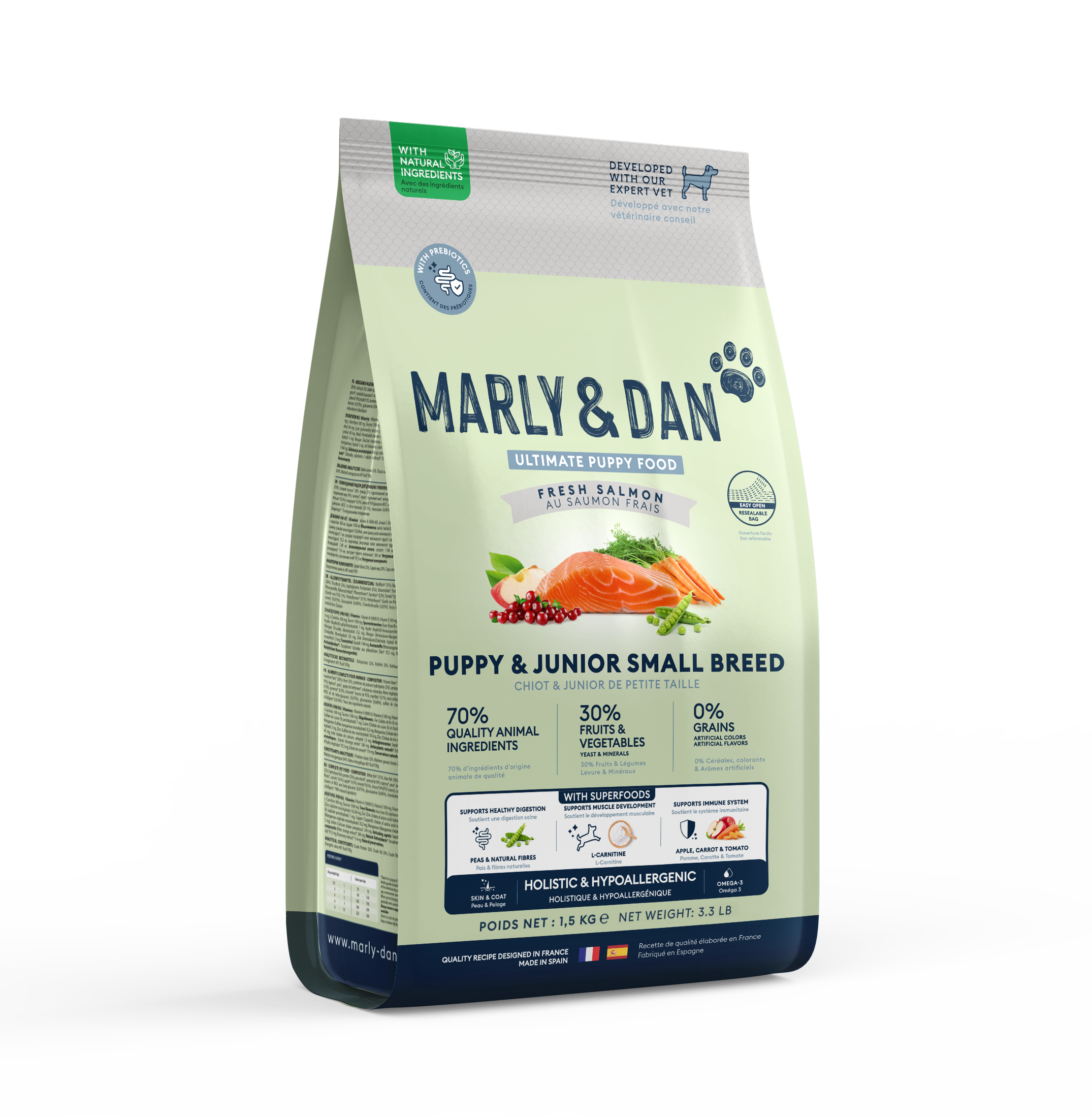 Marly & Dan sausas maistas mažų veislių jauniems šuniukams su lašiša