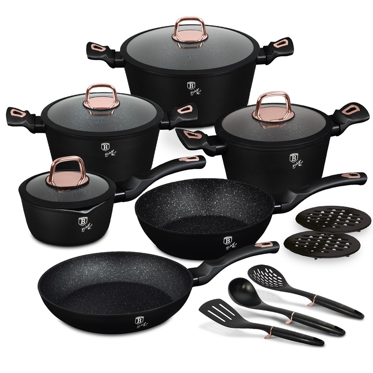 Puodų komplektas (15 dalių) Berlinger Haus BH-8234 Black Rose