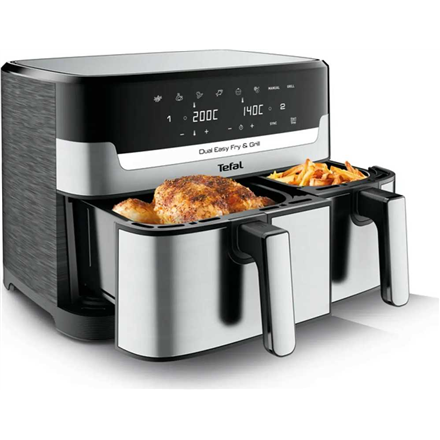 Karšto oro gruzdintuvė TEFAL Fryer | EY905D10 | Capacity 5.2+3.1 L | Hot air technology | Stainless Steel/Black