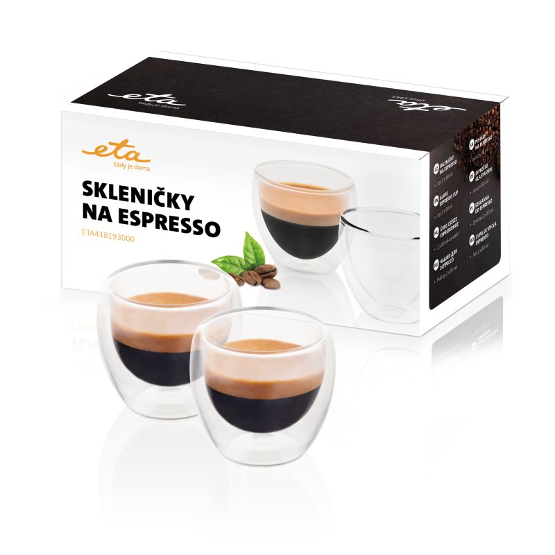Puodeliai ETA Espresso cups ETA418193000 skirta espresso coffee, 2 vnt, Dishwasher proof, Glass