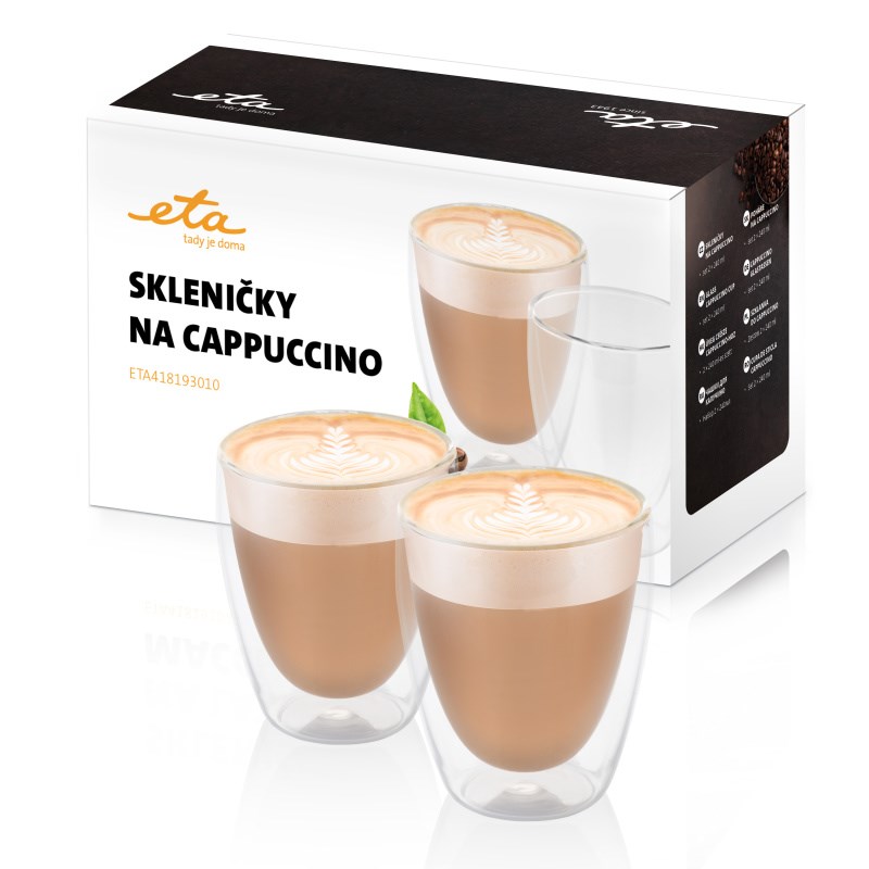 Puodeliai ETA Cappuccino cups ETA418193010 skirta cappuccino coffee, 2 vnt, Dishwasher proof, Glass