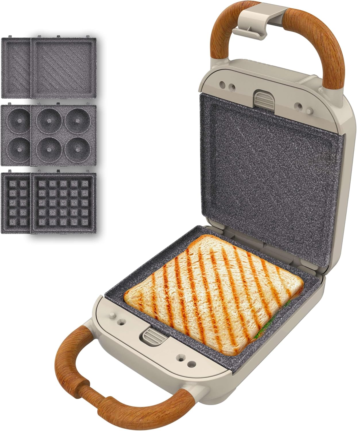 Sumuštinių keptuvė Cecotec Rock'nToast Retro One, 700 W, 3 plokštės, smėlinė
