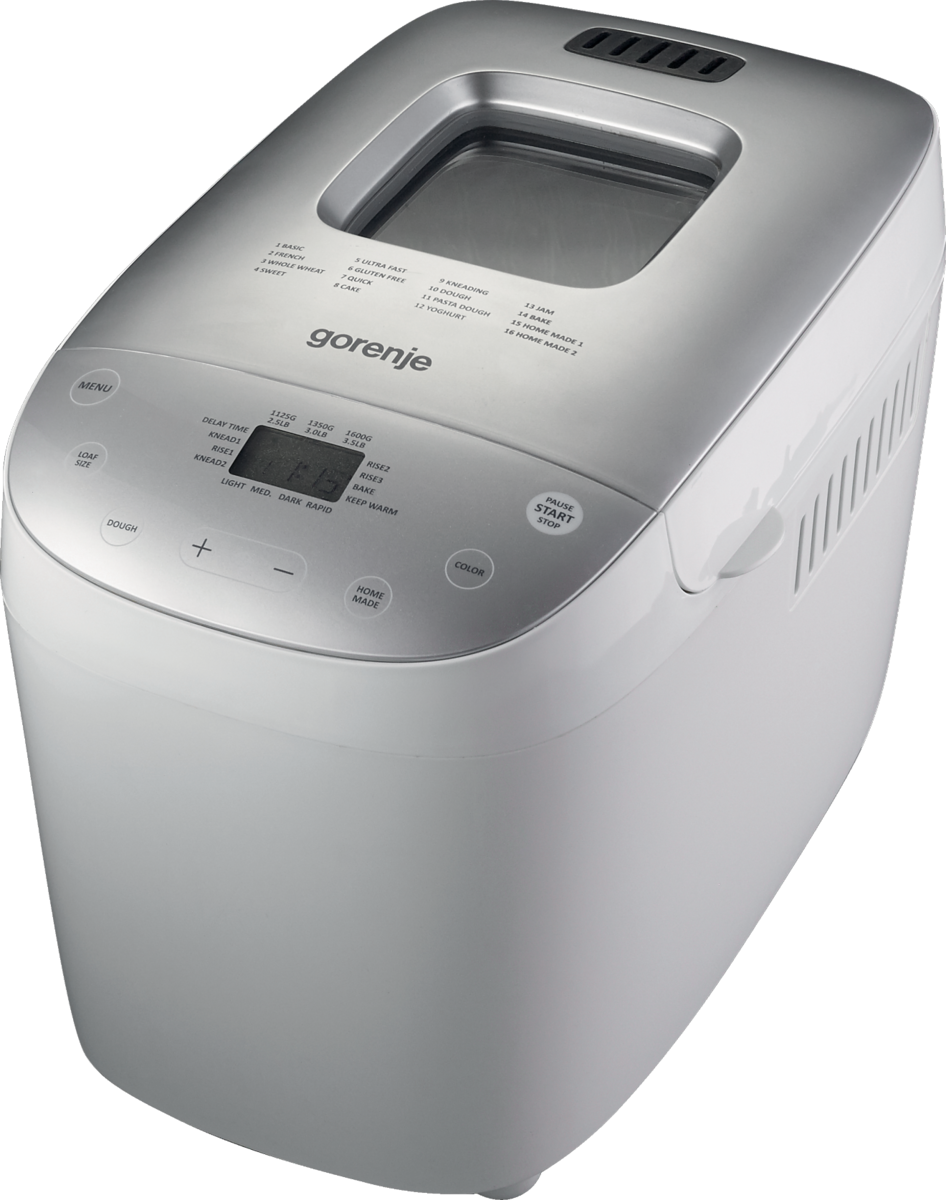 Duonkepė Gorenje BM1600WG Power 850 W, Number of programs 16, Display LCD, White/Silver